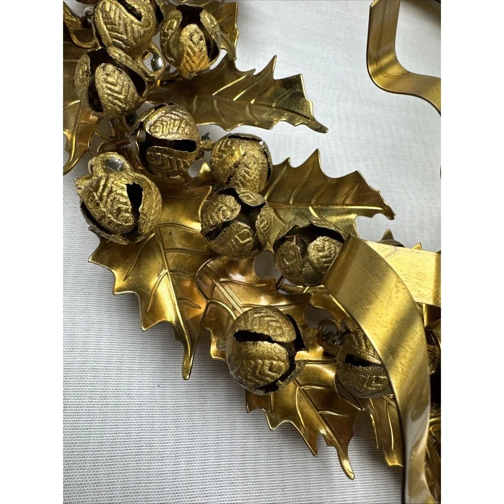 Dresden Petities Choses Brass Wreath Rare Holly Leaves Bells, Petites Christmas